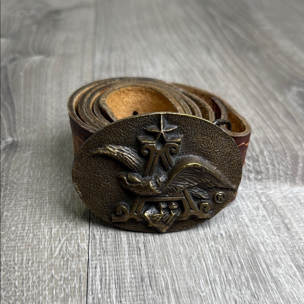 Brown Leather Belt with Ornate Buckle